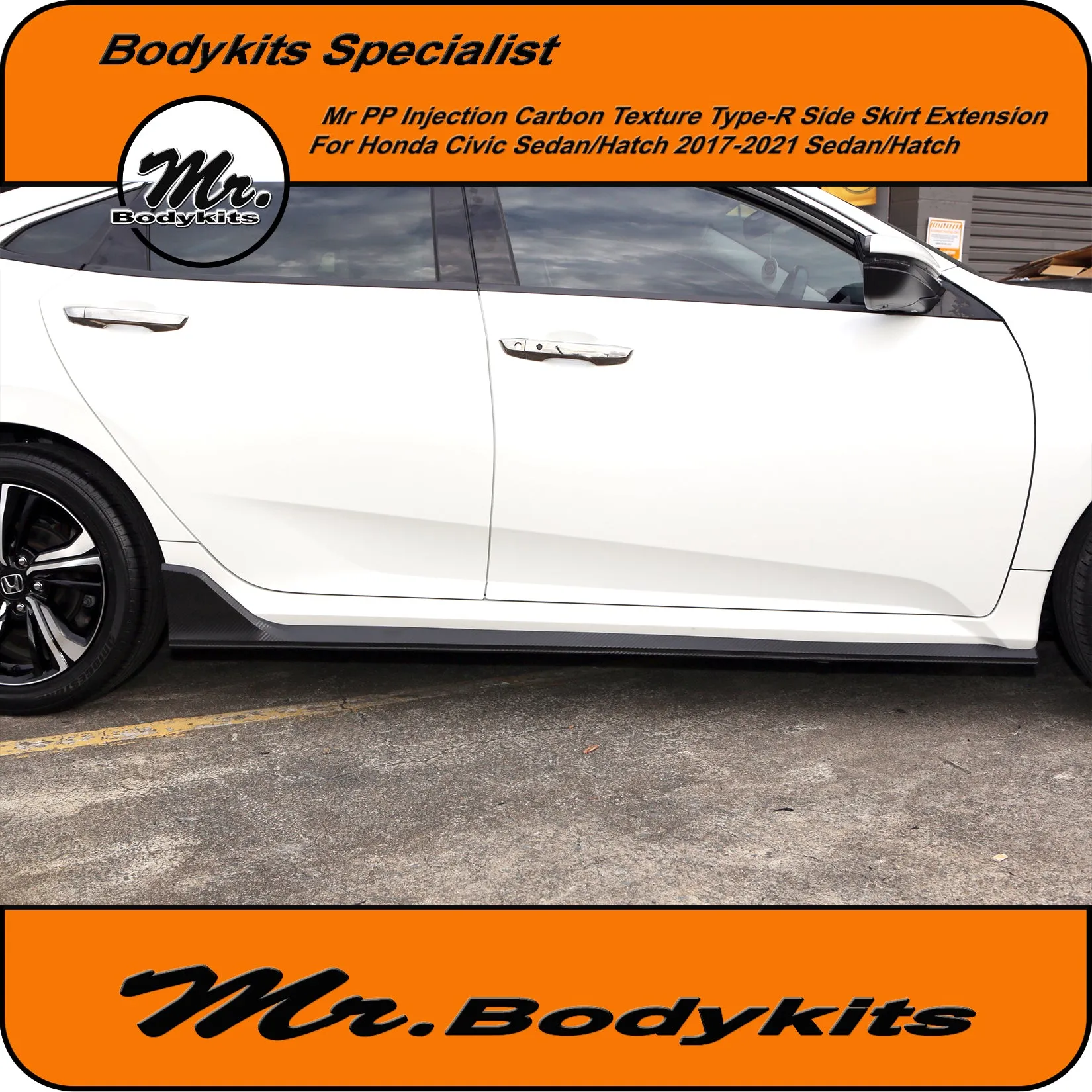 Honda Civic FC/FK 17-21 Hatch/Sedan 10th Gen Carbon Texture Type-R Side Skirt Extension