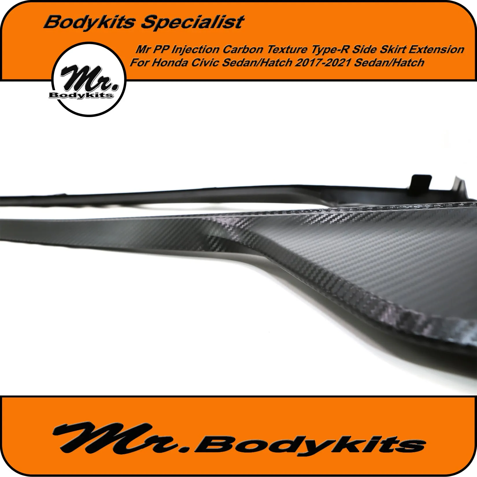 Honda Civic FC/FK 17-21 Hatch/Sedan 10th Gen Carbon Texture Type-R Side Skirt Extension