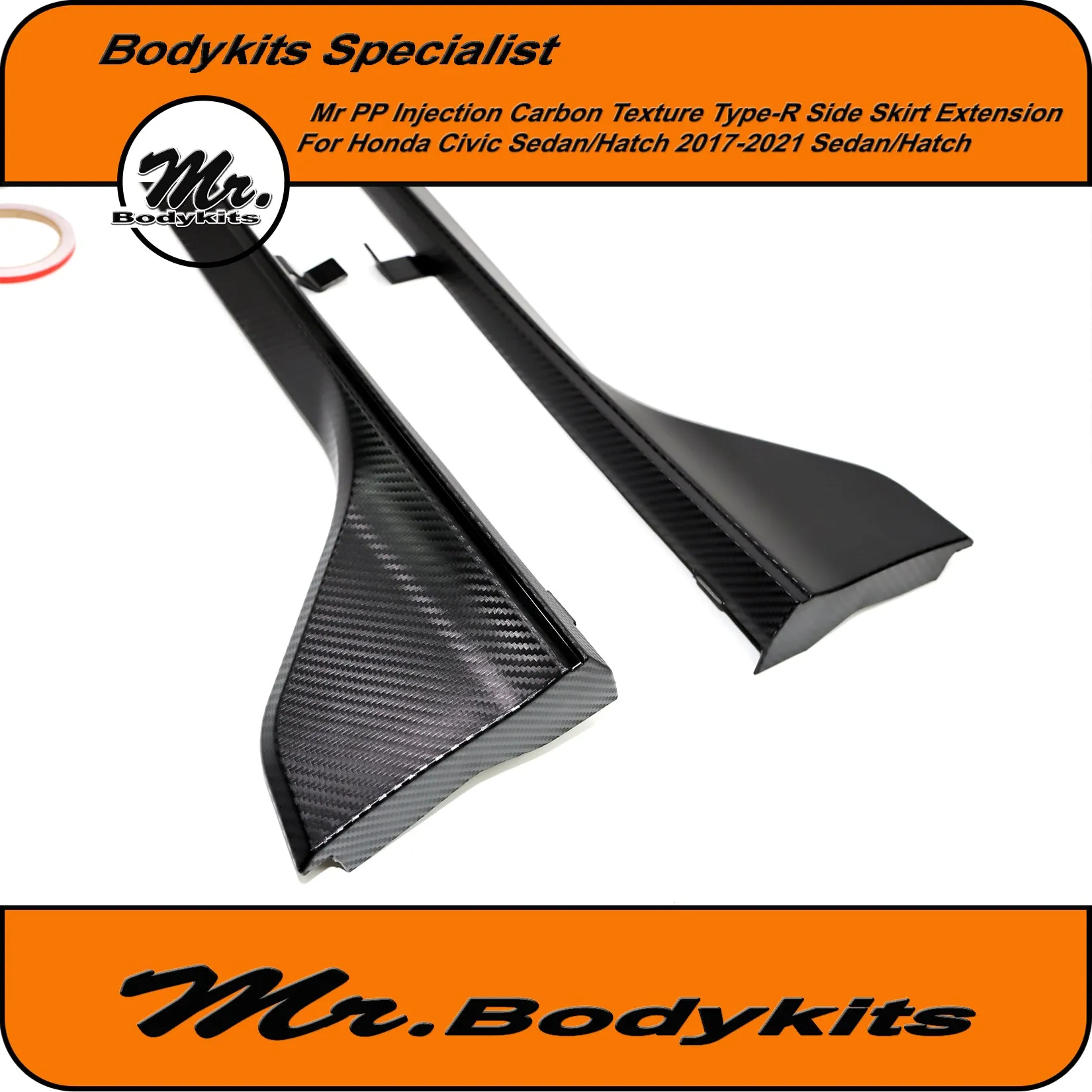 Honda Civic FC/FK 17-21 Hatch/Sedan 10th Gen Carbon Texture Type-R Side Skirt Extension