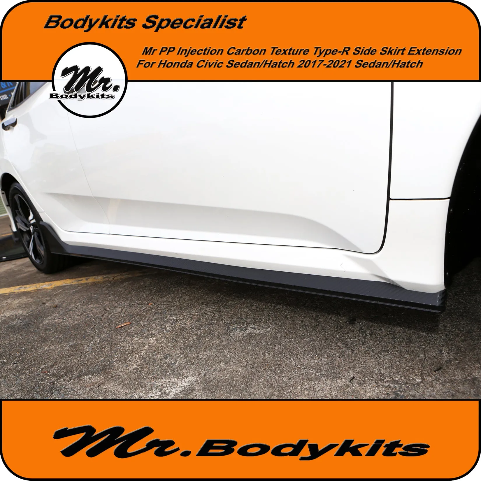Honda Civic FC/FK 17-21 Hatch/Sedan 10th Gen Carbon Texture Type-R Side Skirt Extension