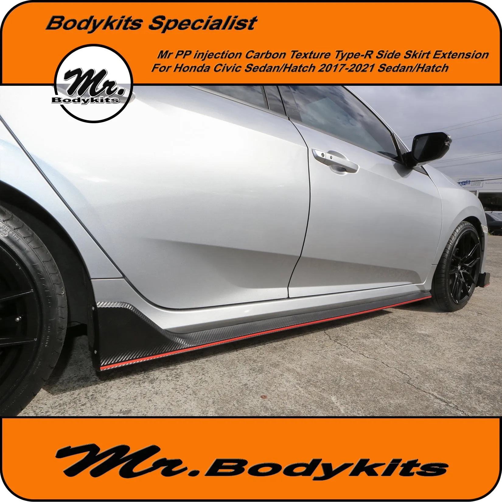 Honda Civic FC/FK 17-21 Hatch/Sedan 10th Gen Carbon Texture Type-R Side Skirt Extension