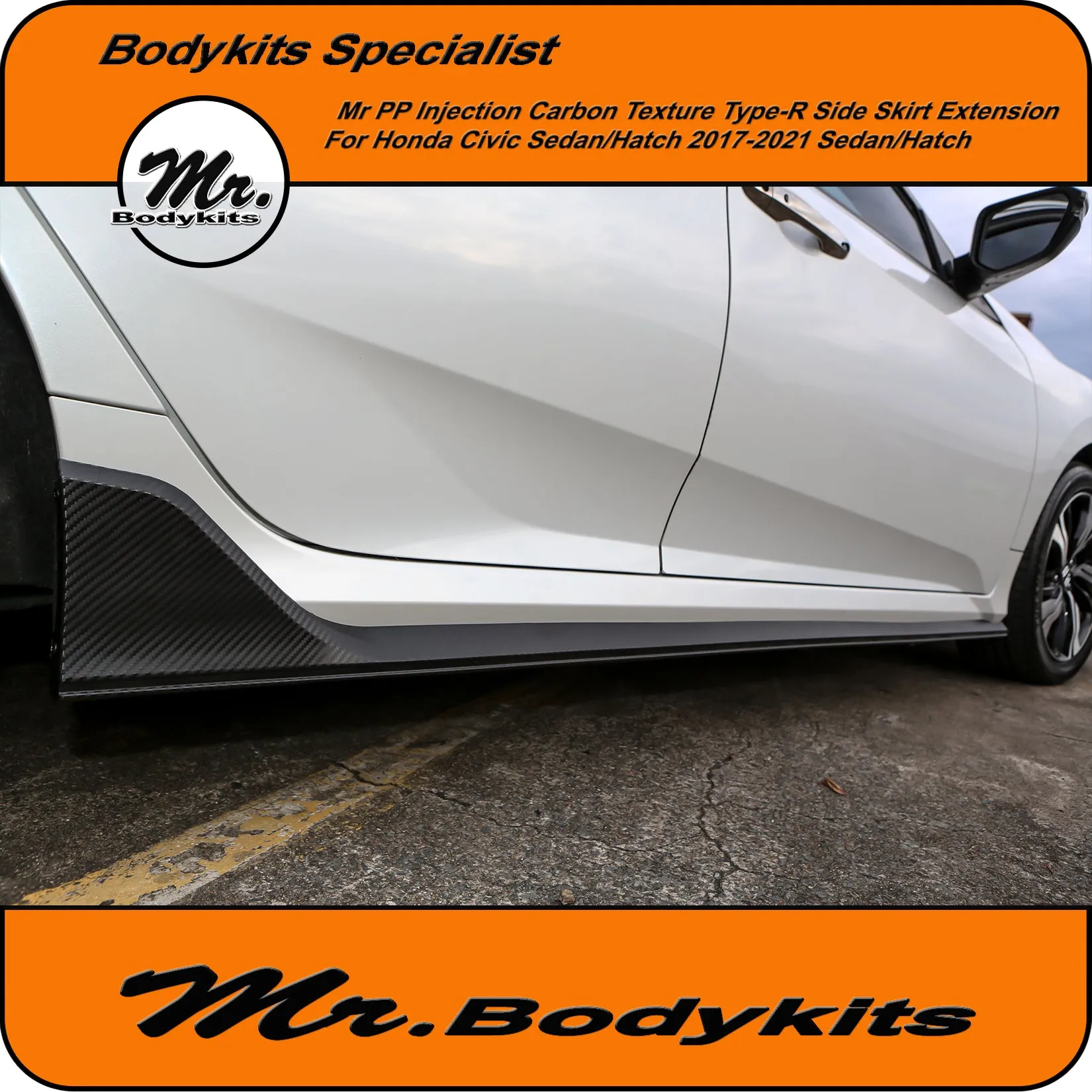 Honda Civic FC/FK 17-21 Hatch/Sedan 10th Gen Carbon Texture Type-R Side Skirt Extension