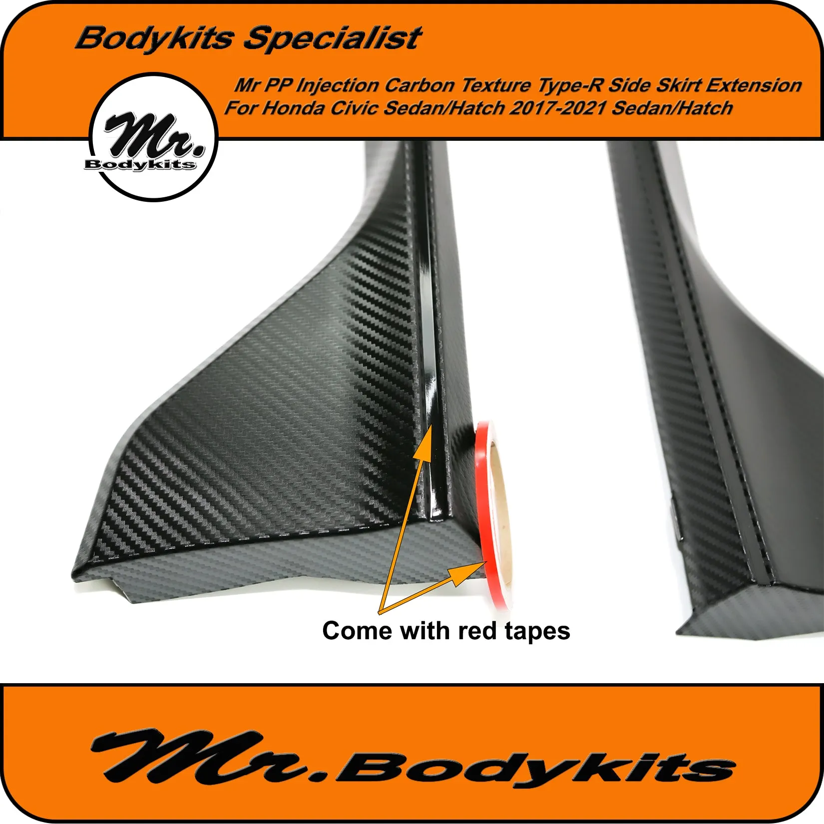 Honda Civic FC/FK 17-21 Hatch/Sedan 10th Gen Carbon Texture Type-R Side Skirt Extension