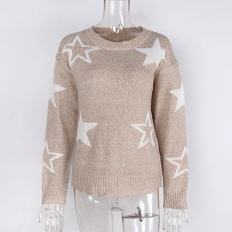 🍁Hot Sale 50% OFF🍁Women's Long-Sleeve Crew Neck Sweater with Star Pattern