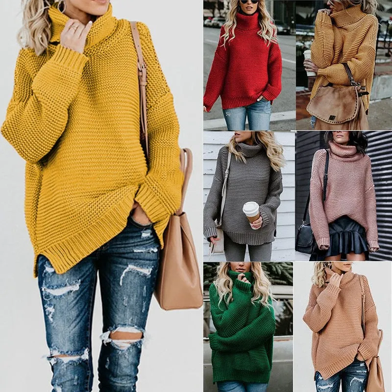 Hot Sale in Autumn and Winter 2023! Solid Color Knitted Sweater with Long Sleeves and High Neck for Women. C-241031-5
