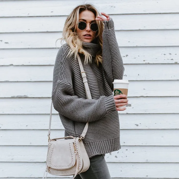 Hot Sale in Autumn and Winter 2023! Solid Color Knitted Sweater with Long Sleeves and High Neck for Women. C-241031-5
