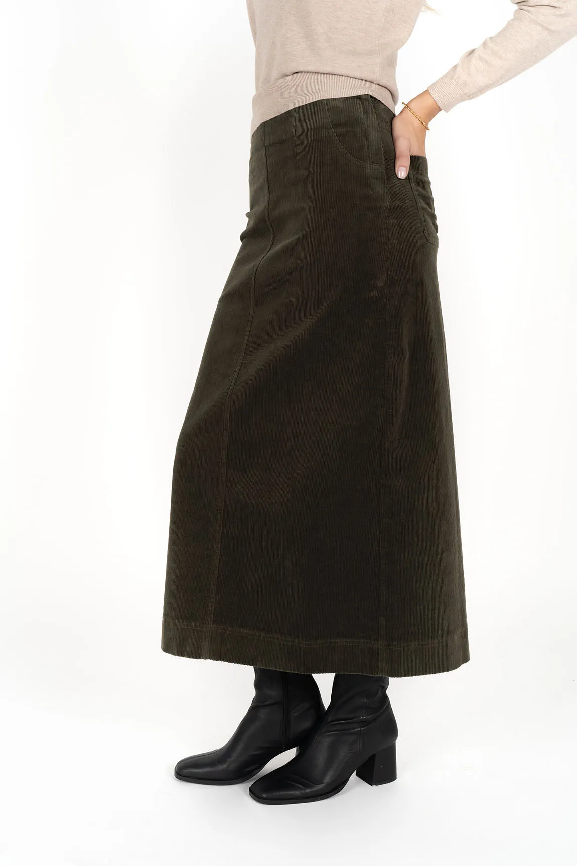 Humidity Billie Cord Skirt - Moss