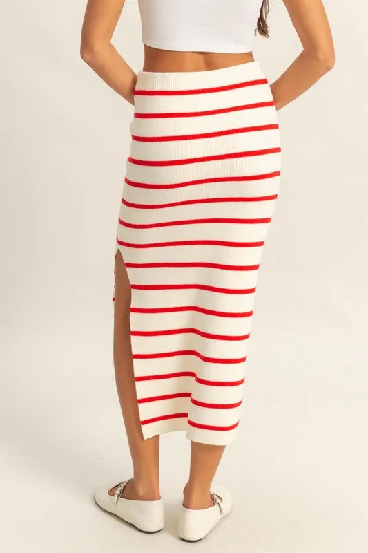 HYFVE Side Slit Striped Bodycon Sweater Skirt