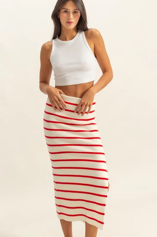 HYFVE Side Slit Striped Bodycon Sweater Skirt