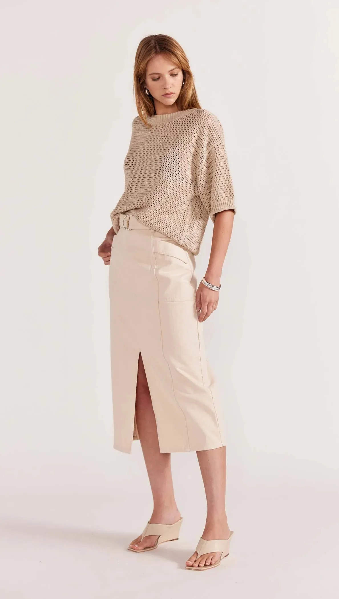 Innes Denim Midi Skirt Ecru