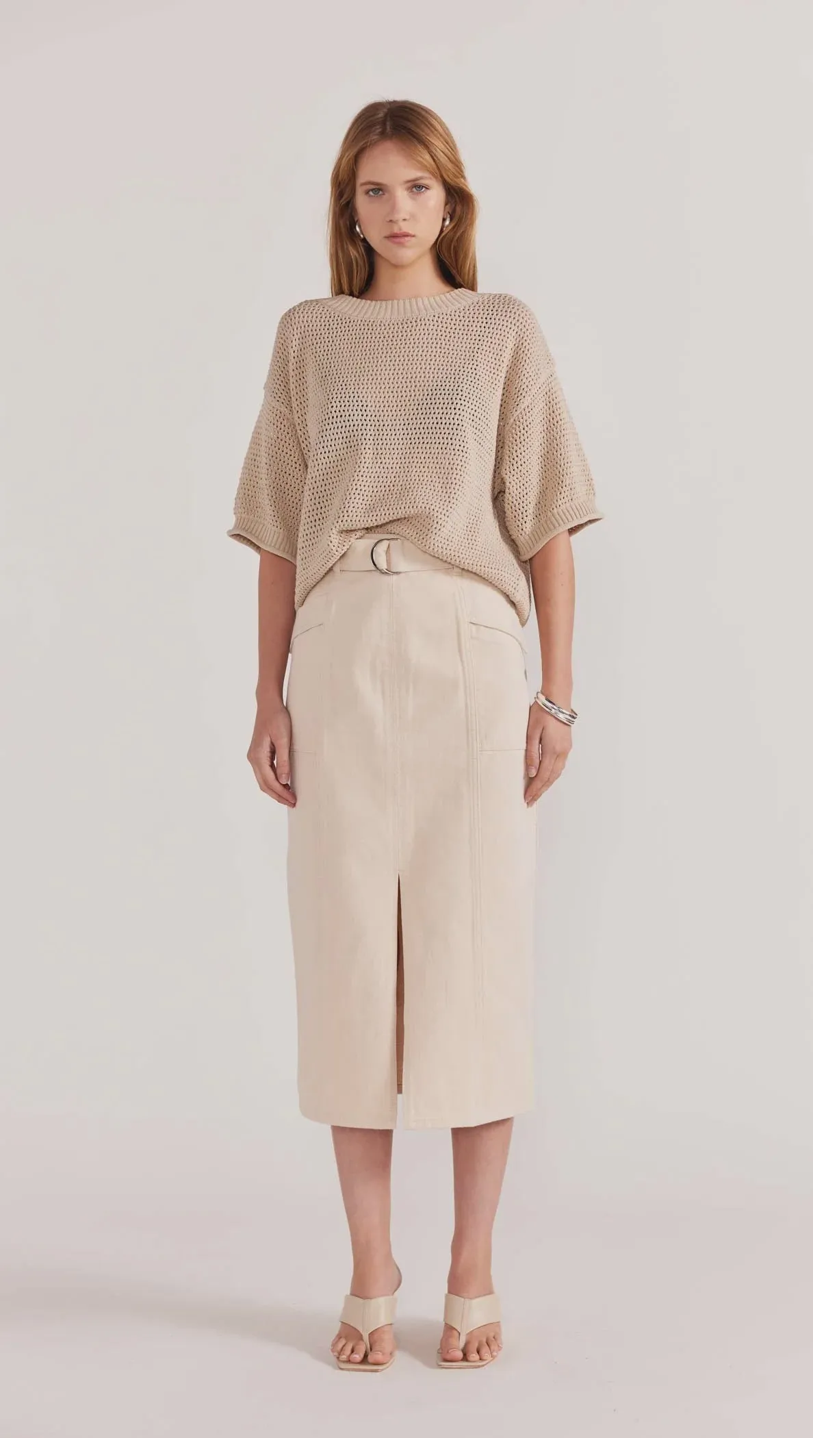 Innes Denim Midi Skirt Ecru