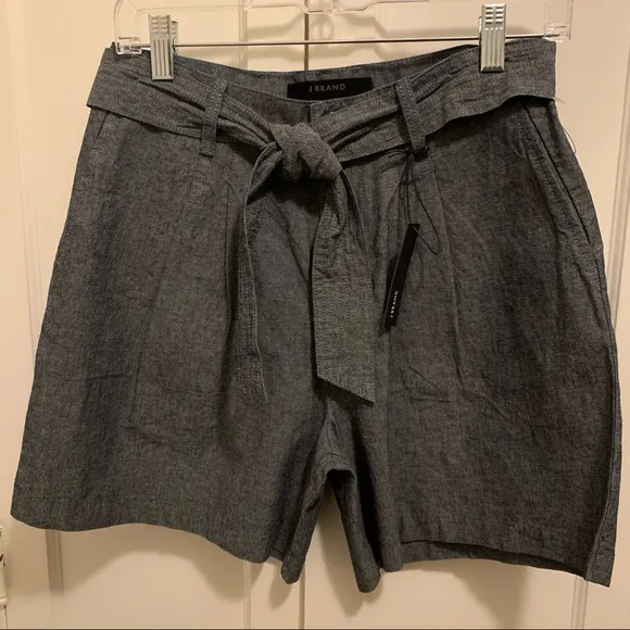 J Brand Tie Waist Pleated Shorts Chambray