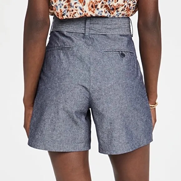 J Brand Tie Waist Pleated Shorts Chambray