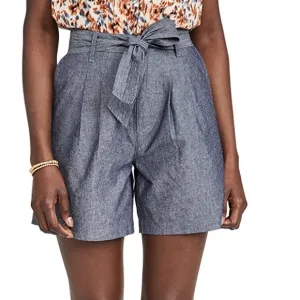 J Brand Tie Waist Pleated Shorts Chambray