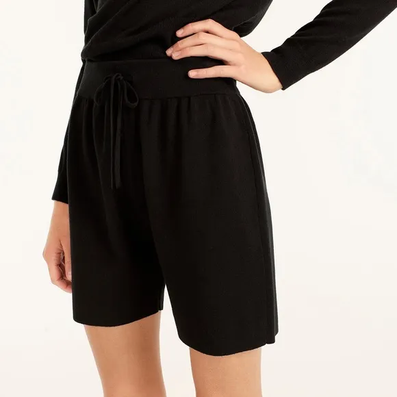 J CREW SILK BLEND SWEATER SHORTS BLACK DRAWSTRING NWT SZ MED