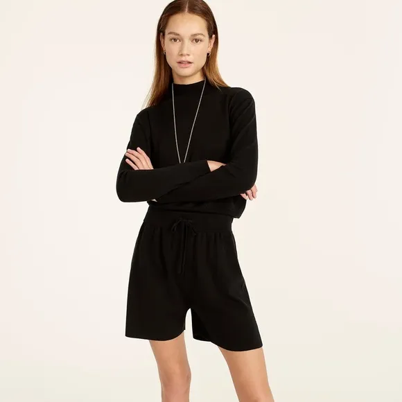J CREW SILK BLEND SWEATER SHORTS BLACK DRAWSTRING NWT SZ MED