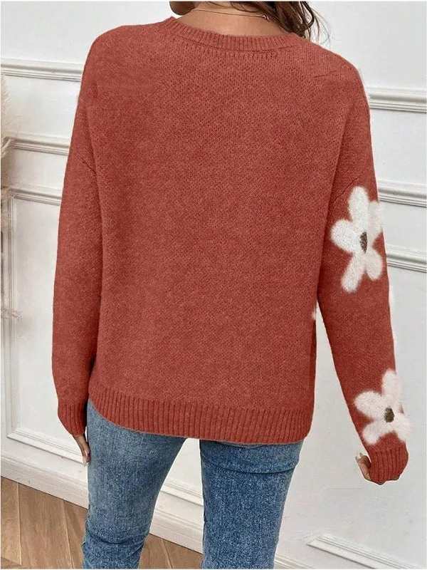 Jacquard Knit Pullover Long Sleeves Sweater