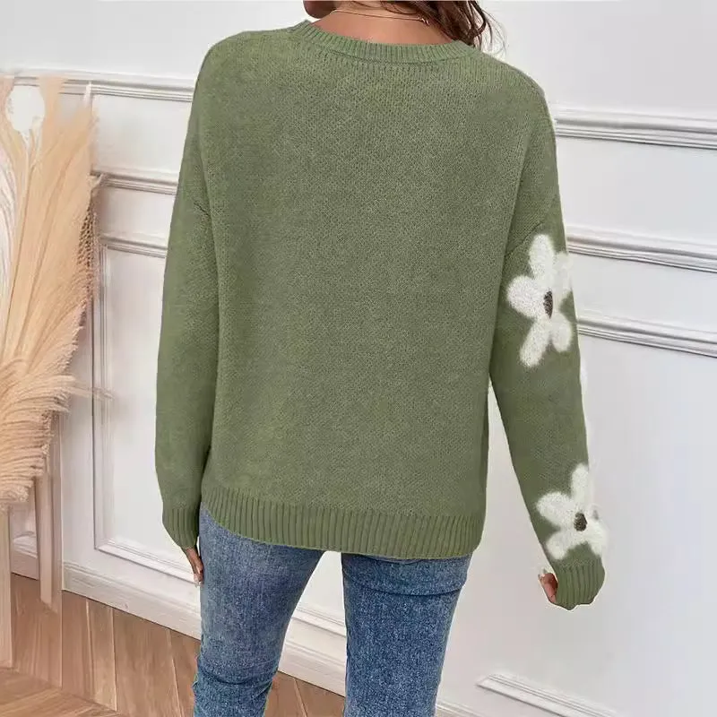 Jacquard Knit Pullover Long Sleeves Sweater