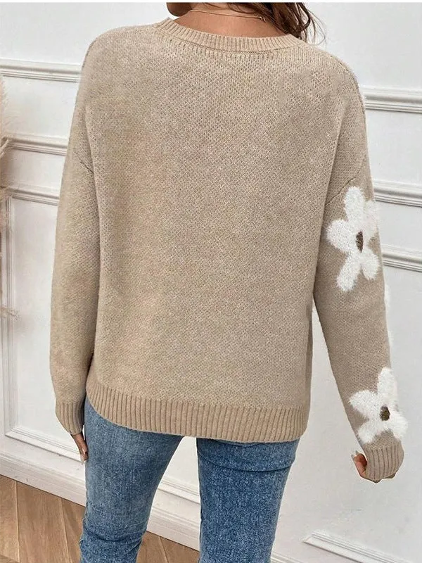 Jacquard Knit Pullover Long Sleeves Sweater