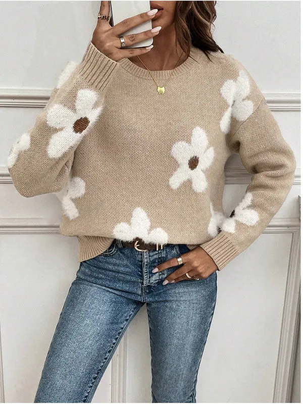 Jacquard Knit Pullover Long Sleeves Sweater