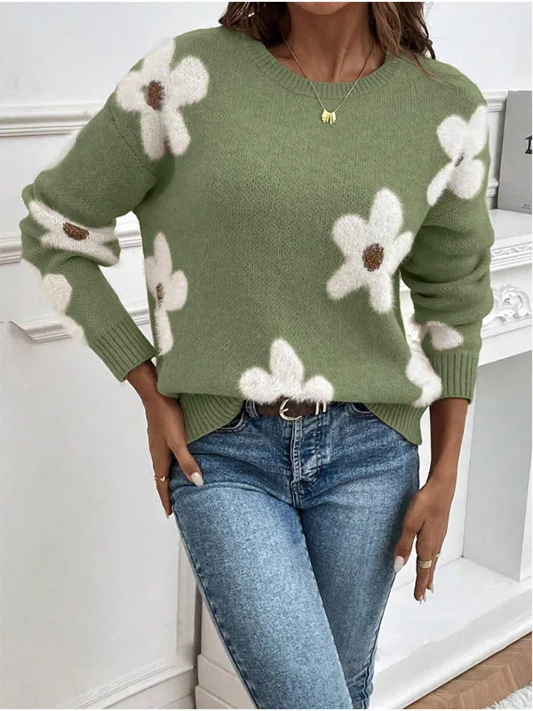 Jacquard Knit Pullover Long Sleeves Sweater