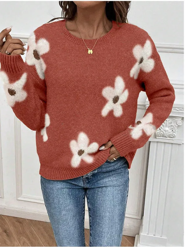 Jacquard Knit Pullover Long Sleeves Sweater