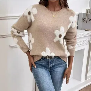 Jacquard Knit Pullover Long Sleeves Sweater