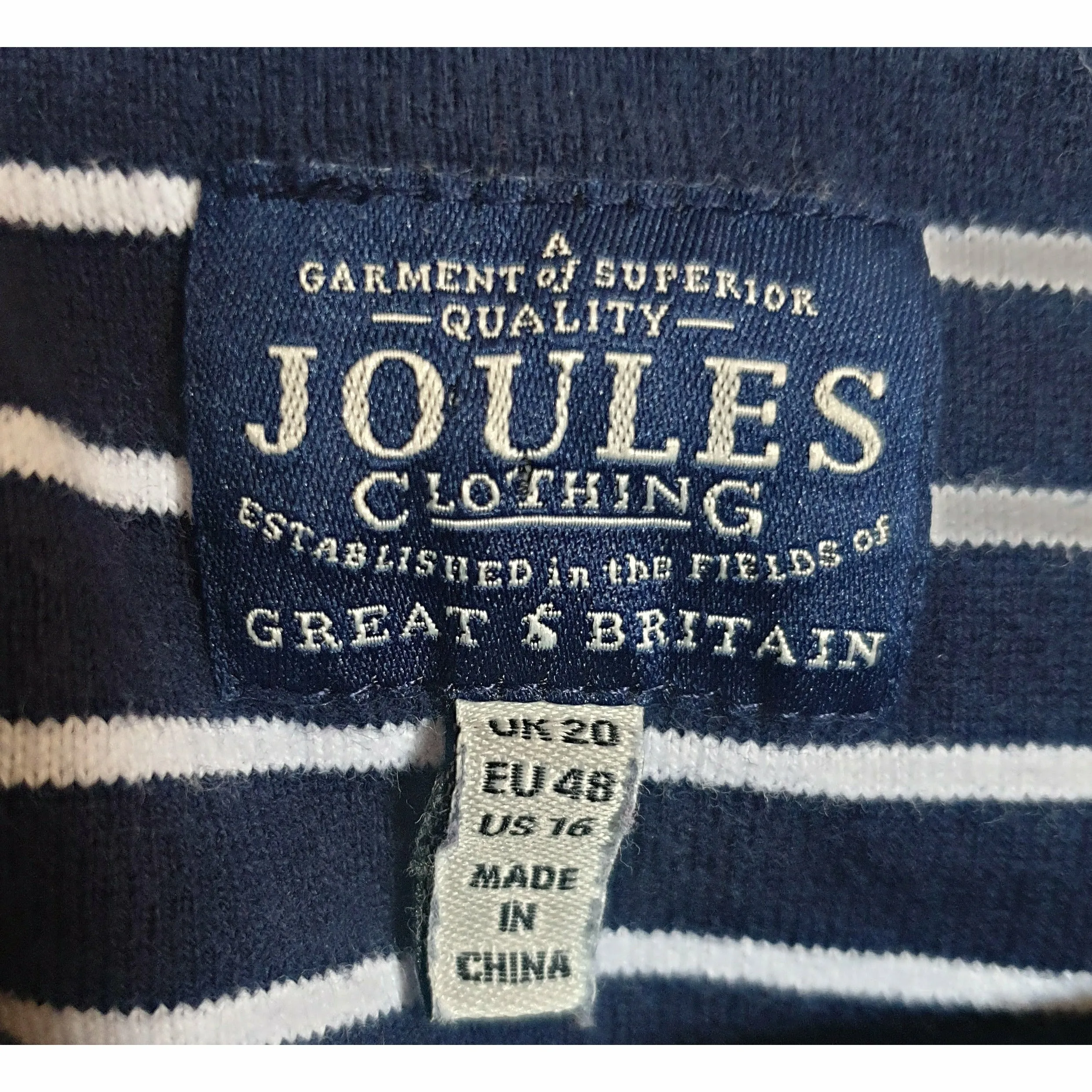 Joules Clothing pre-owned classic long sleeve striped top with rose detail size XL (best fits 14-16)