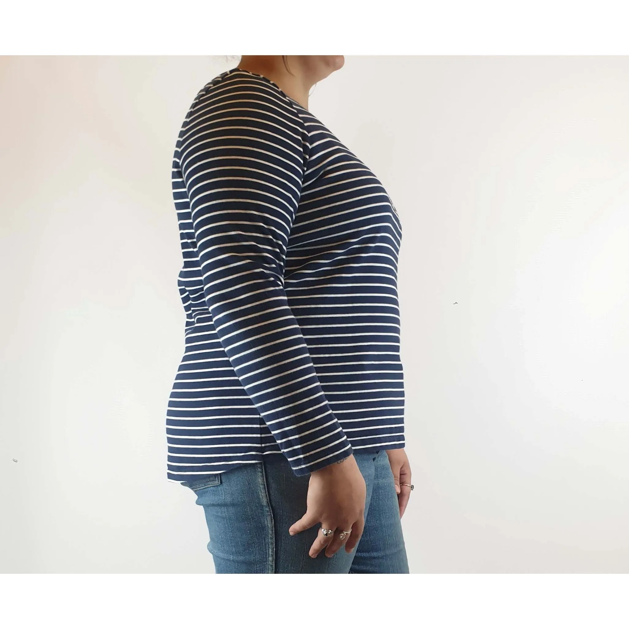 Joules Clothing pre-owned classic long sleeve striped top with rose detail size XL (best fits 14-16)