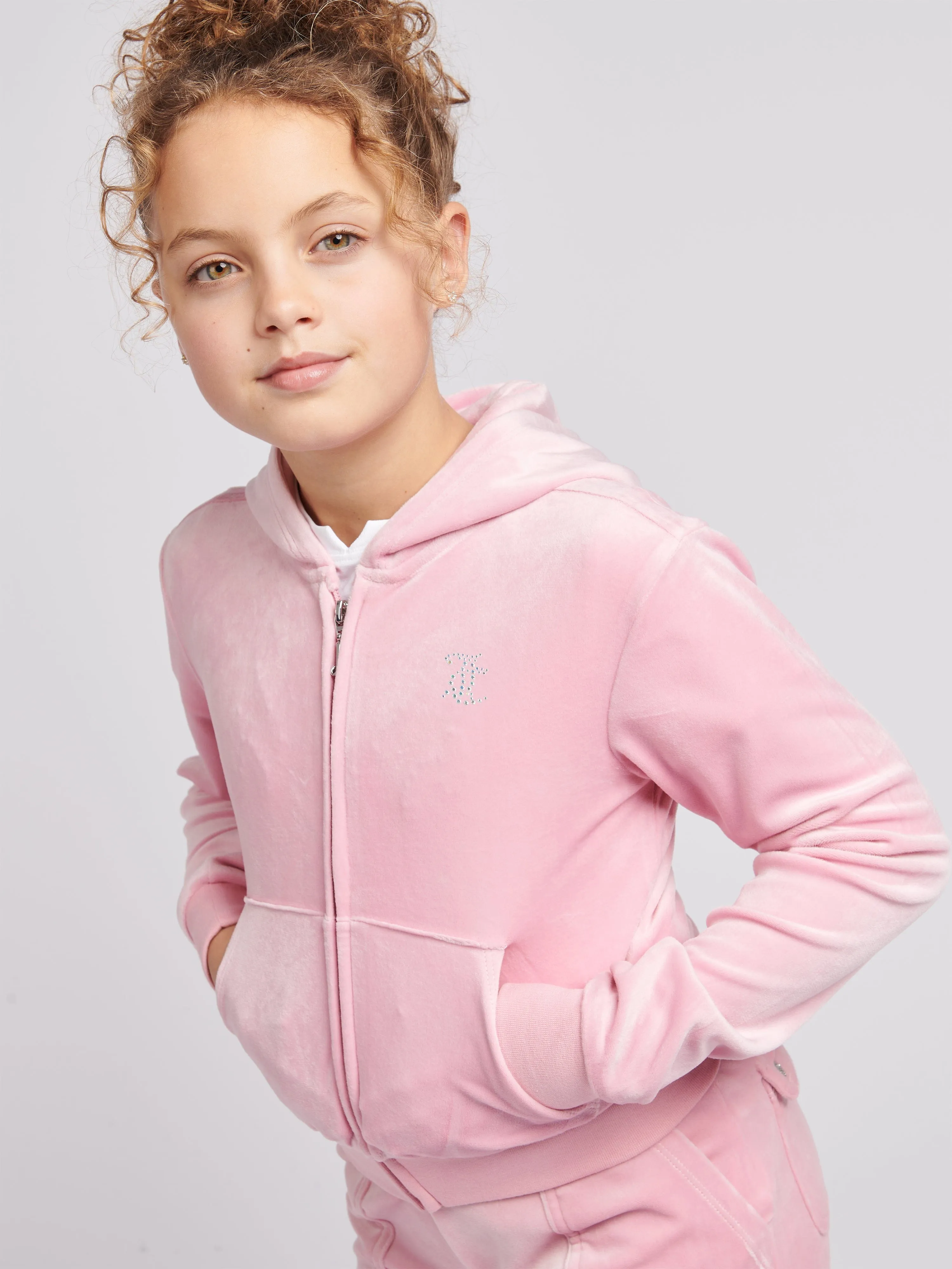 Juicy Couture Girls Diamante Logo Zip Up Top in Pink