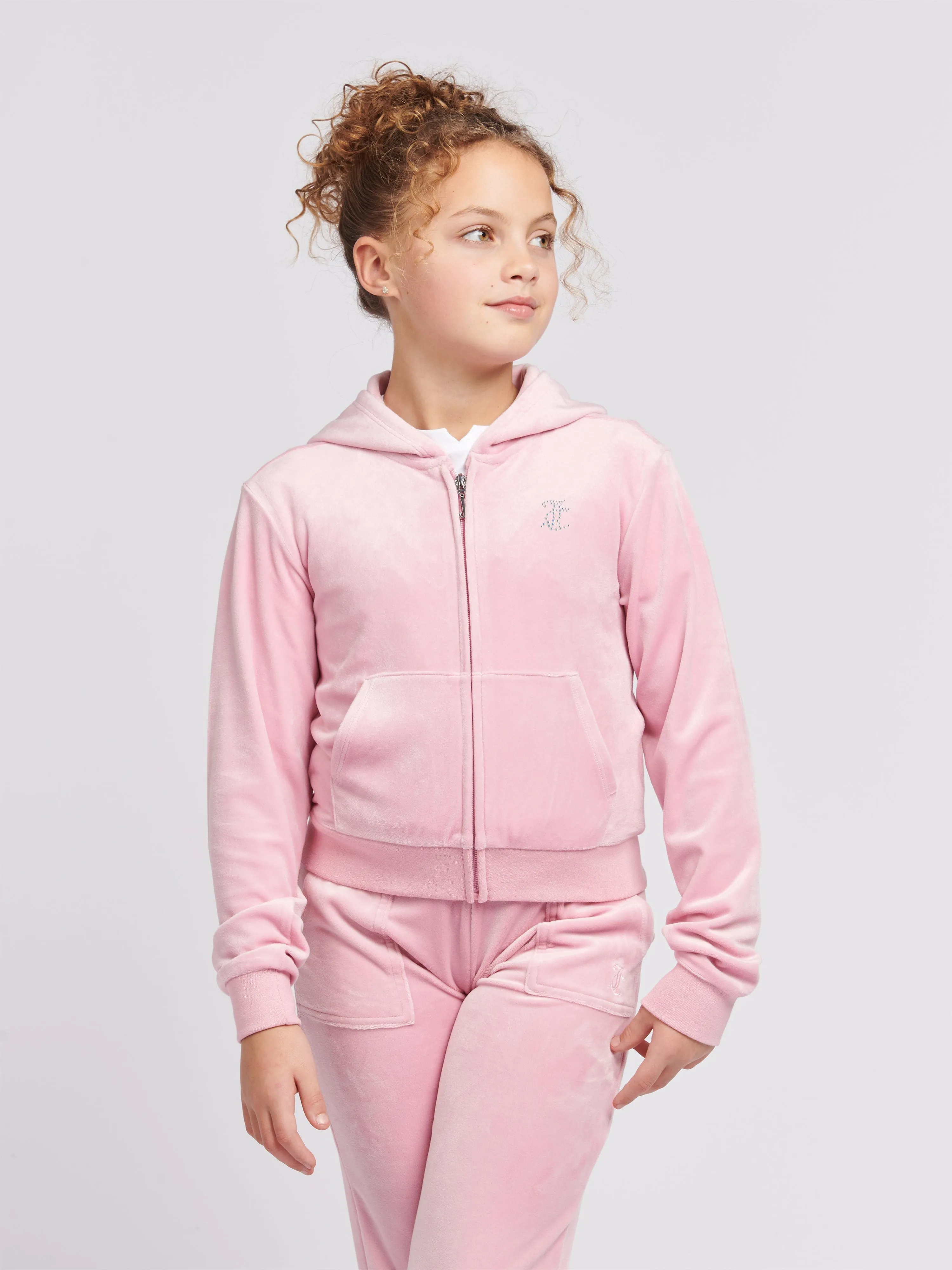 Juicy Couture Girls Diamante Logo Zip Up Top in Pink