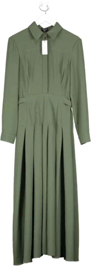 Karen Millen Green Lydia Millen Tailored Crepe Pleated Midi Shirt Dress UK 12