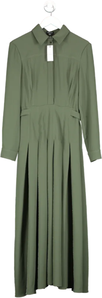 Karen Millen Green Lydia Millen Tailored Crepe Pleated Midi Shirt Dress UK 12