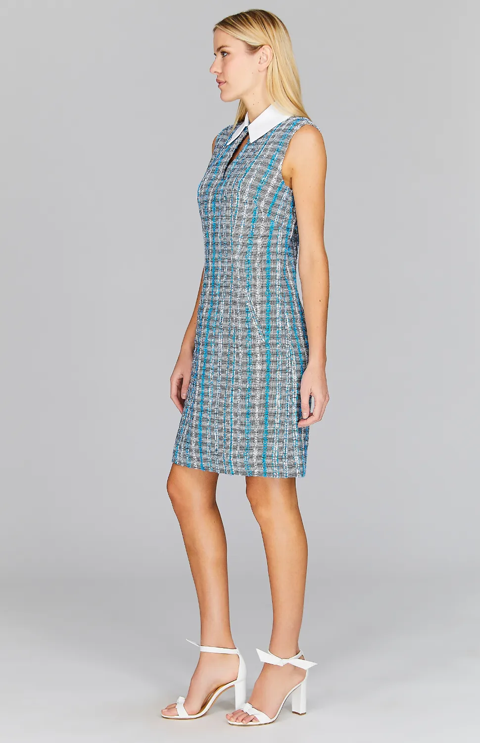 Kyoto Tweed Sleeveless Collared Fitted Dress