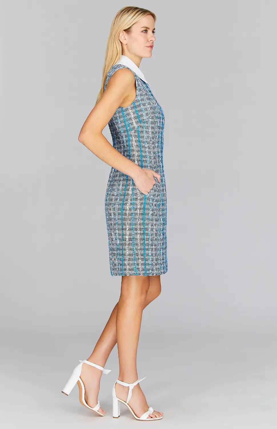 Kyoto Tweed Sleeveless Collared Fitted Dress