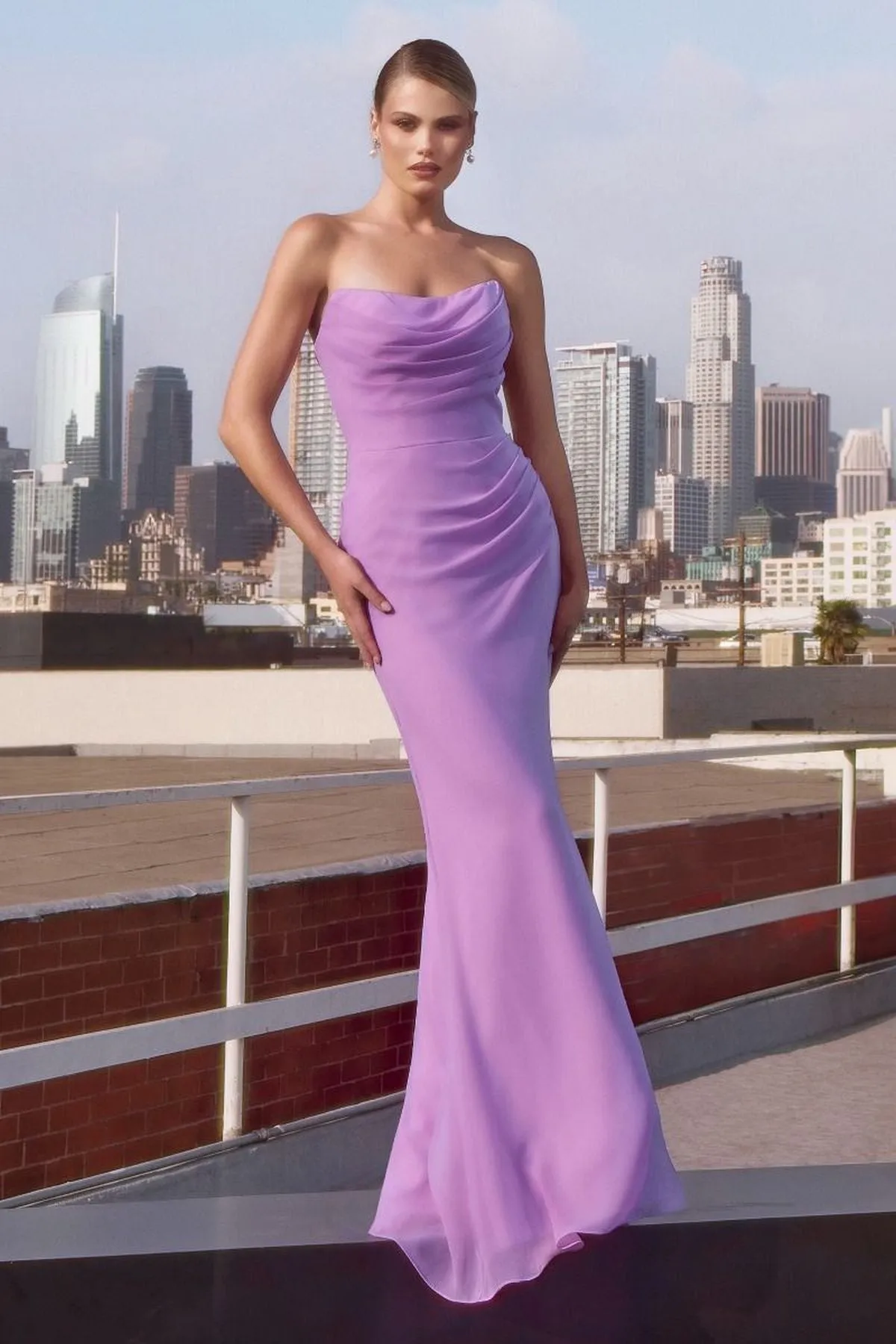 Ladivine Amoris T702 Strapless Scoop Neckline Fitted Chiffon Dress