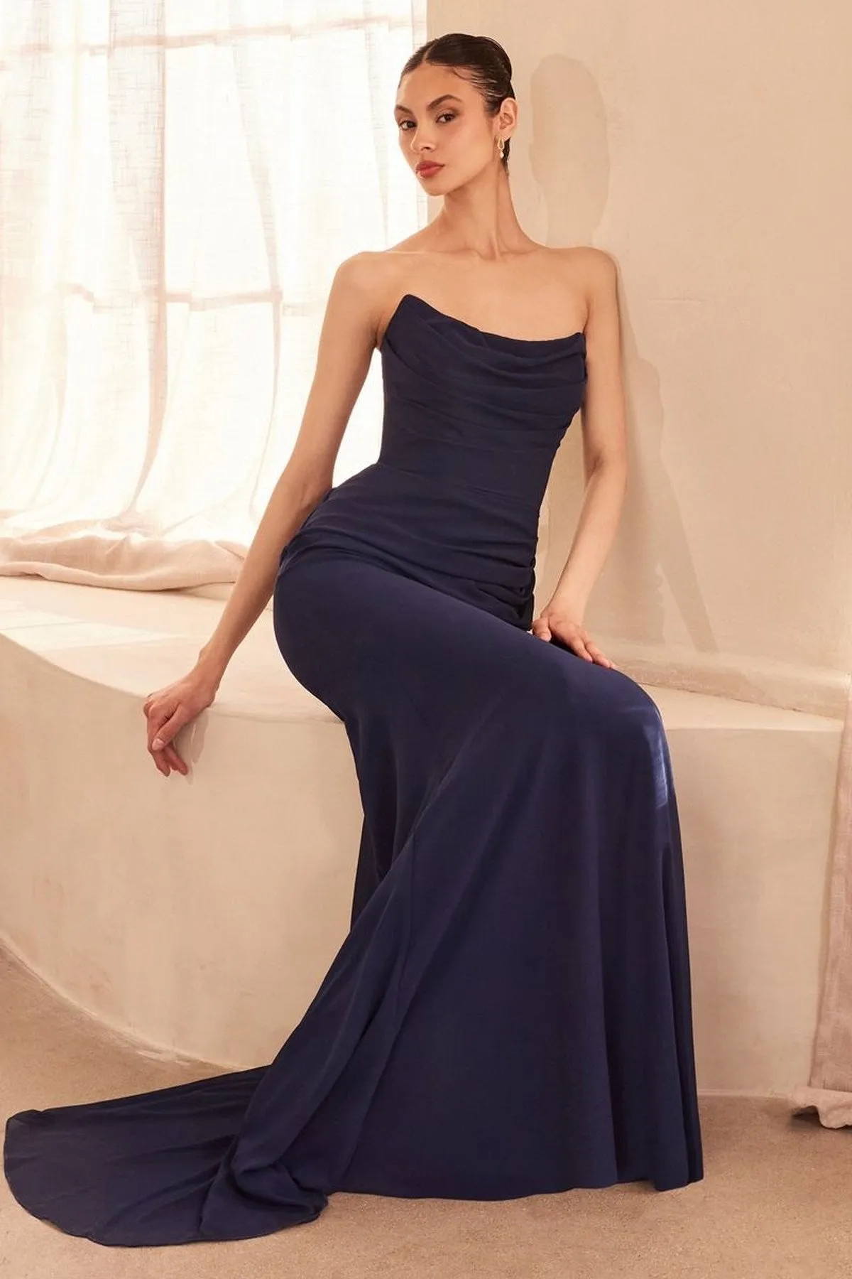 Ladivine Amoris T702 Strapless Scoop Neckline Fitted Chiffon Dress