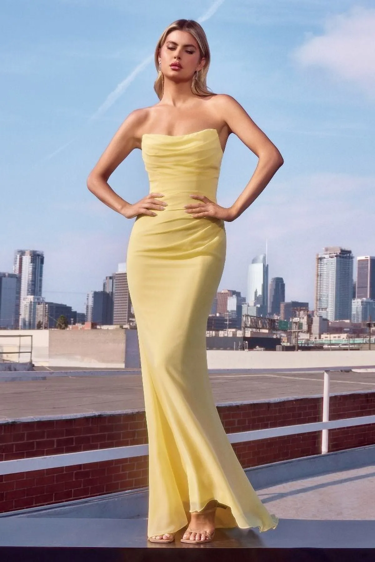 Ladivine Amoris T702 Strapless Scoop Neckline Fitted Chiffon Dress