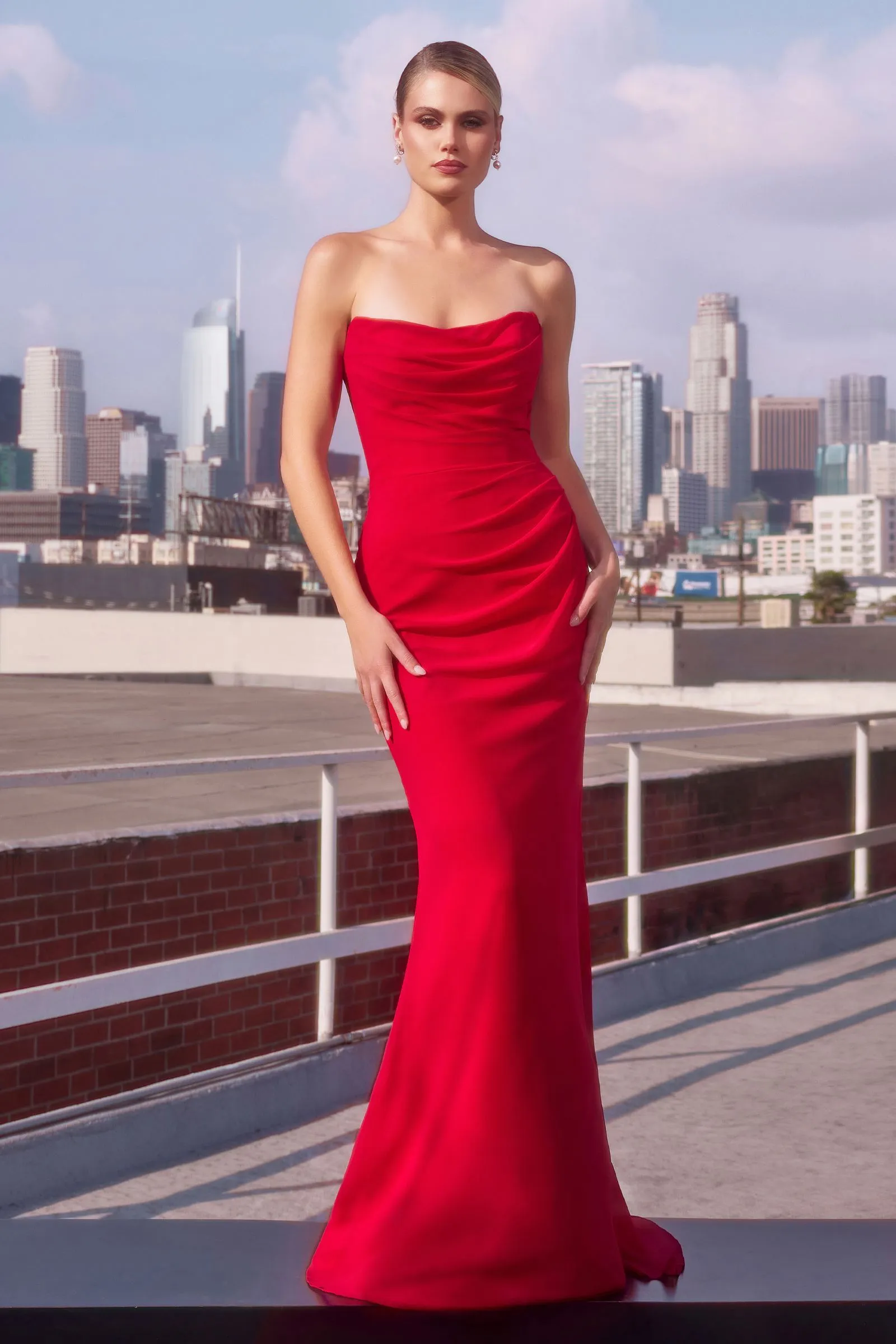 Ladivine Amoris T702 Strapless Scoop Neckline Fitted Chiffon Dress