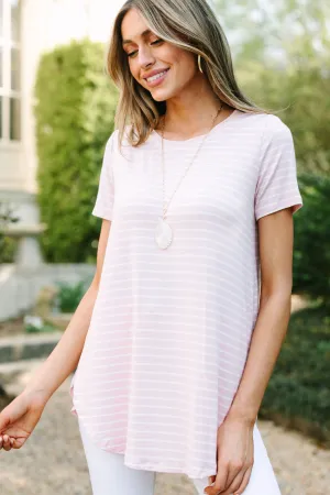 Let's Meet Later Light Pink and Ivory Striped Top