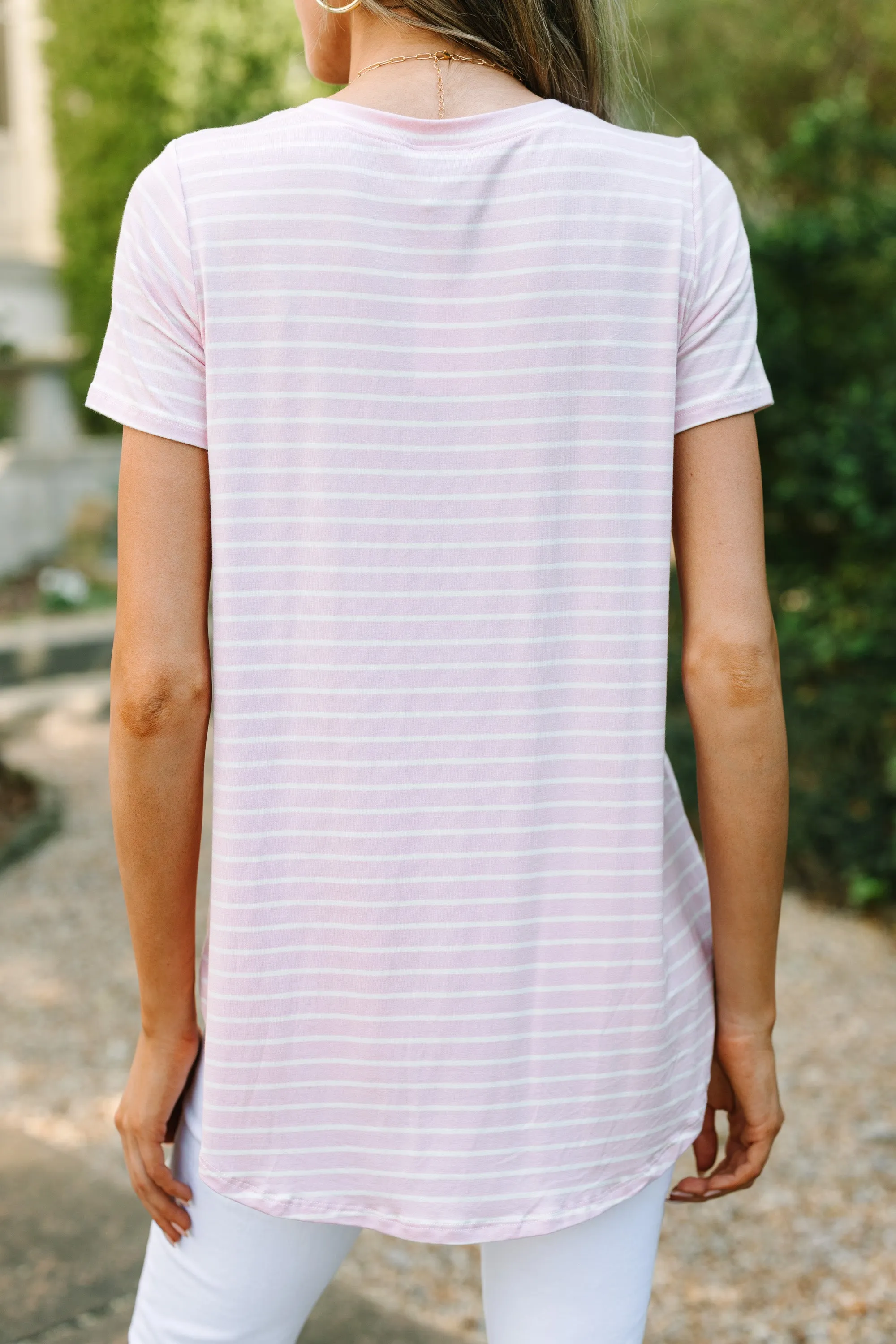Let's Meet Later Light Pink and Ivory Striped Top