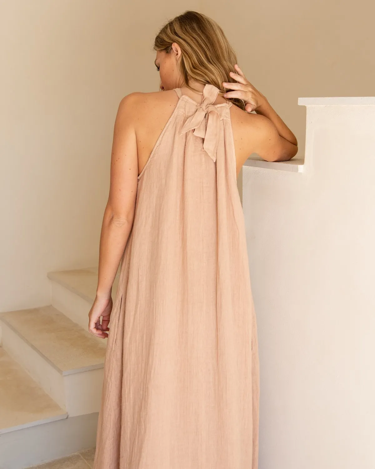 Liberty - Linen Gauze Dress in Dust Coral
