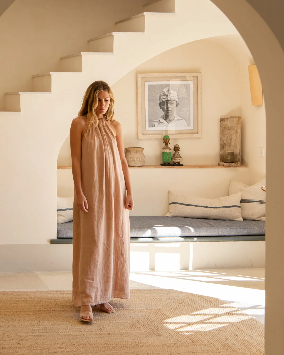 Liberty - Linen Gauze Dress in Dust Coral