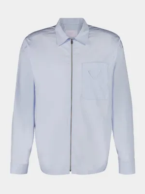 Light Blue Poplin Shirt with Zipper