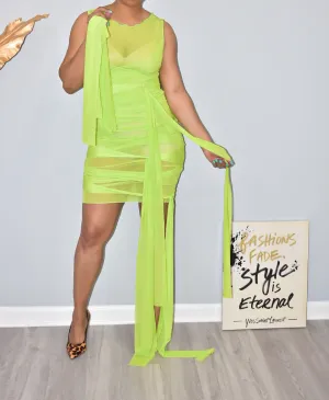 Lime Mummy Meshed Fitted Dress