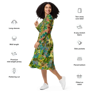 Long Sleeve Midi Dress (Her/Muliebris)(Butterfly Glade Ouroboros Smith Fabric) RJSTHS2022 RJS