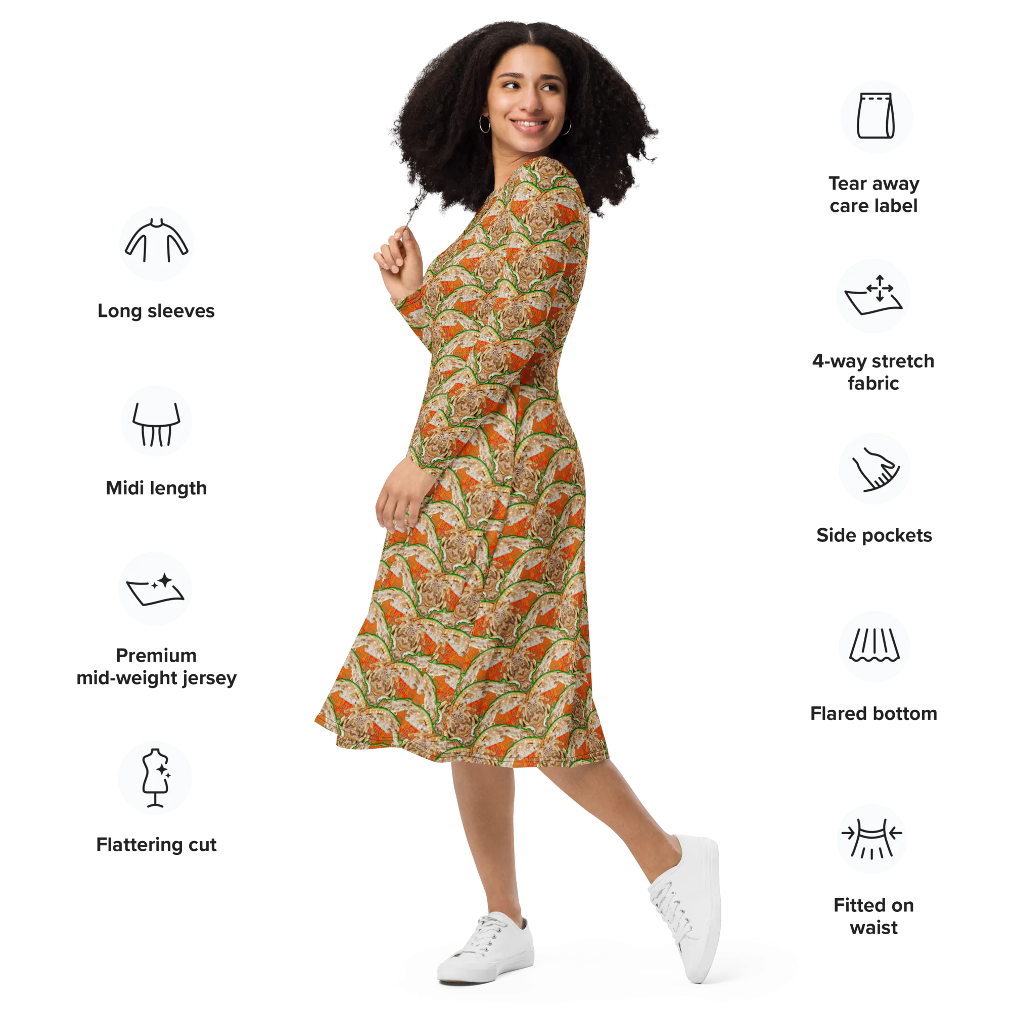 Long Sleeve Midi Dress (Her/Muliebris)(Rind#2 Ouroboros Butterfly Orange Logo) RJSTHS2022 RJS