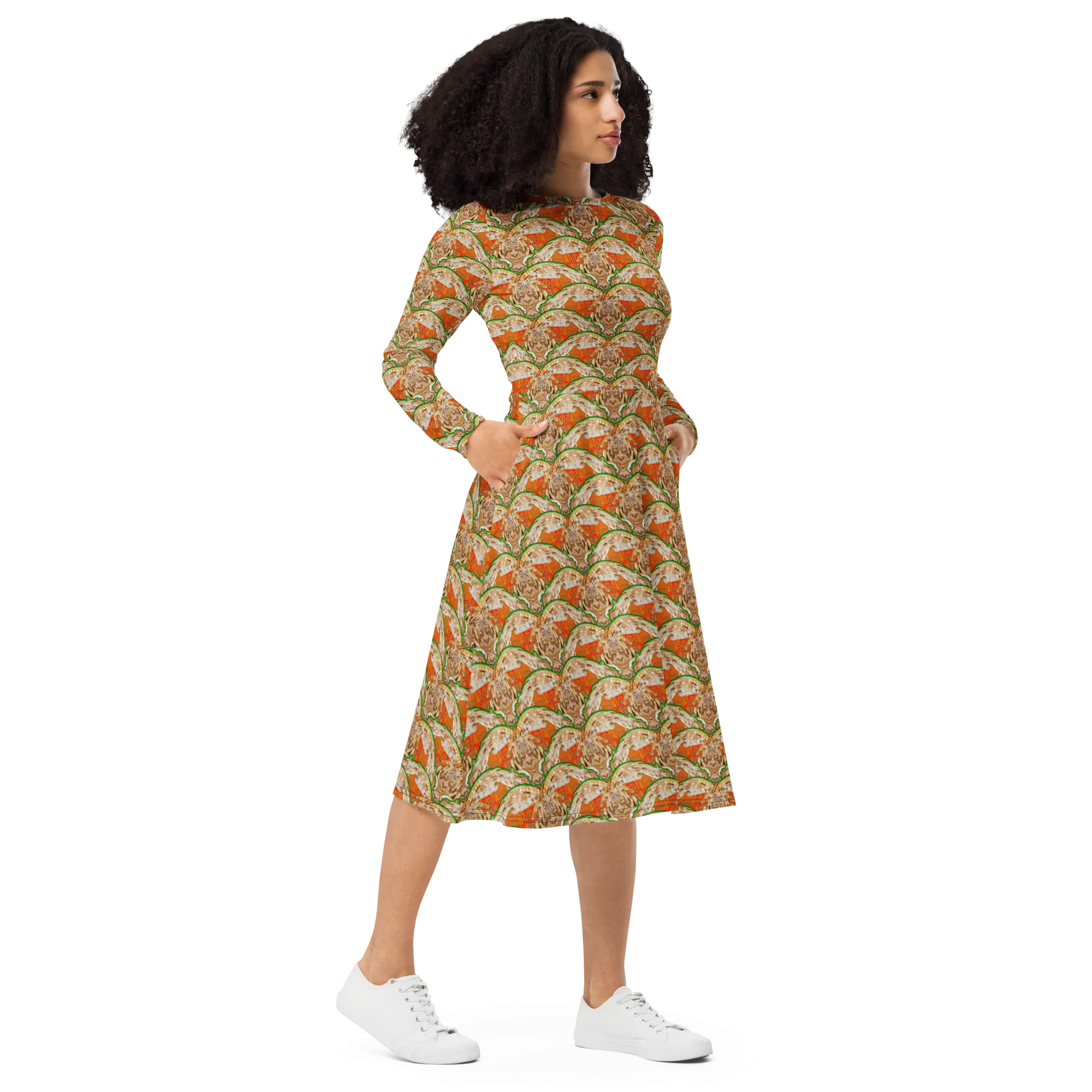 Long Sleeve Midi Dress (Her/Muliebris)(Rind#2 Ouroboros Butterfly Orange Logo) RJSTHS2022 RJS