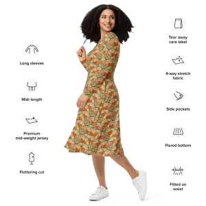 Long Sleeve Midi Dress (Her/Muliebris)(Rind#2 Ouroboros Butterfly Orange Logo) RJSTHS2022 RJS