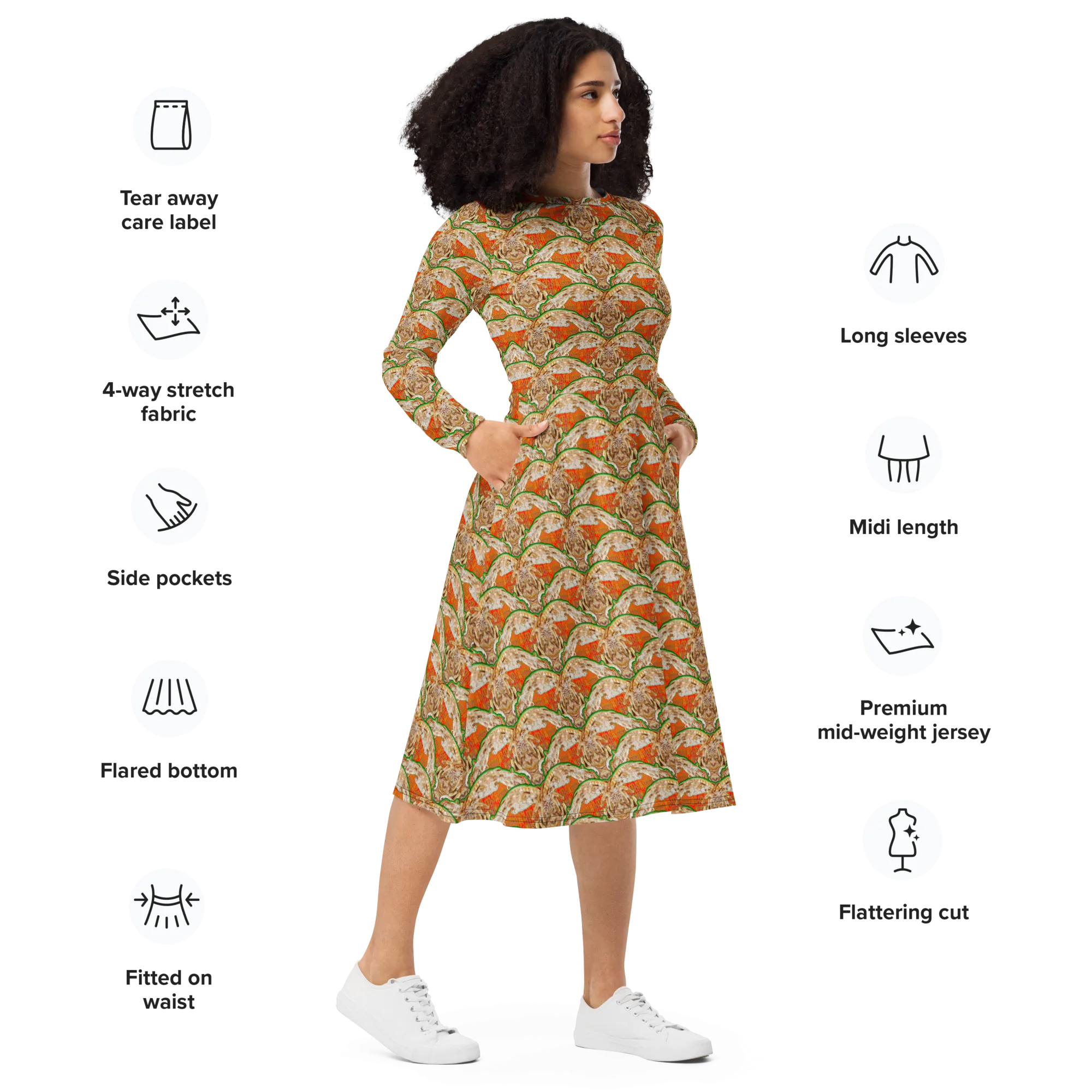 Long Sleeve Midi Dress (Her/Muliebris)(Rind#2 Ouroboros Butterfly Orange Logo) RJSTHS2022 RJS